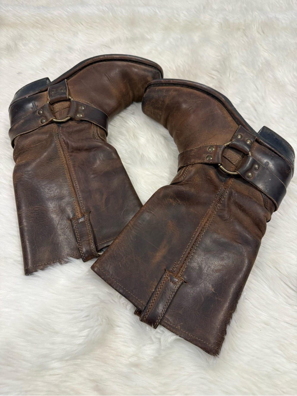 Rare Frye Brown Leather Harness 12 Boots Western Motorcycle Women Size 9 - Picture 11 of 14